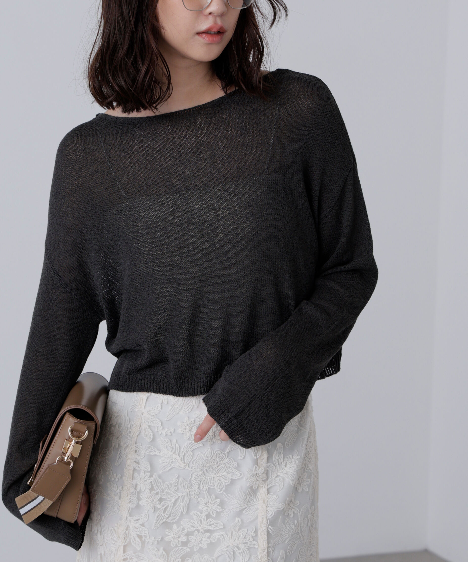  「透かしあみ天竺短丈ニット」|ニット・セーター|