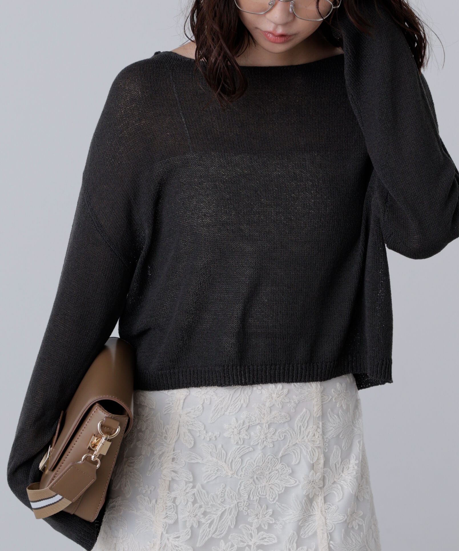  「透かしあみ天竺短丈ニット」|ニット・セーター|