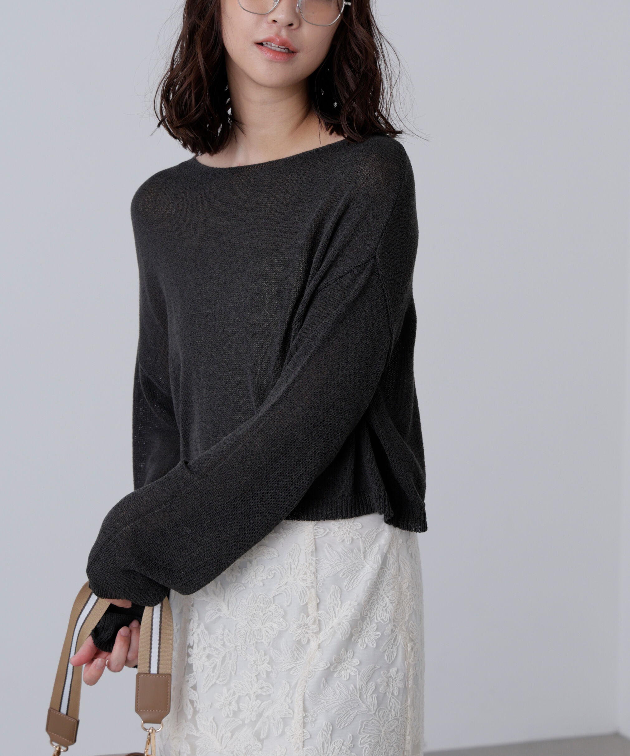  「透かしあみ天竺短丈ニット」|ニット・セーター|