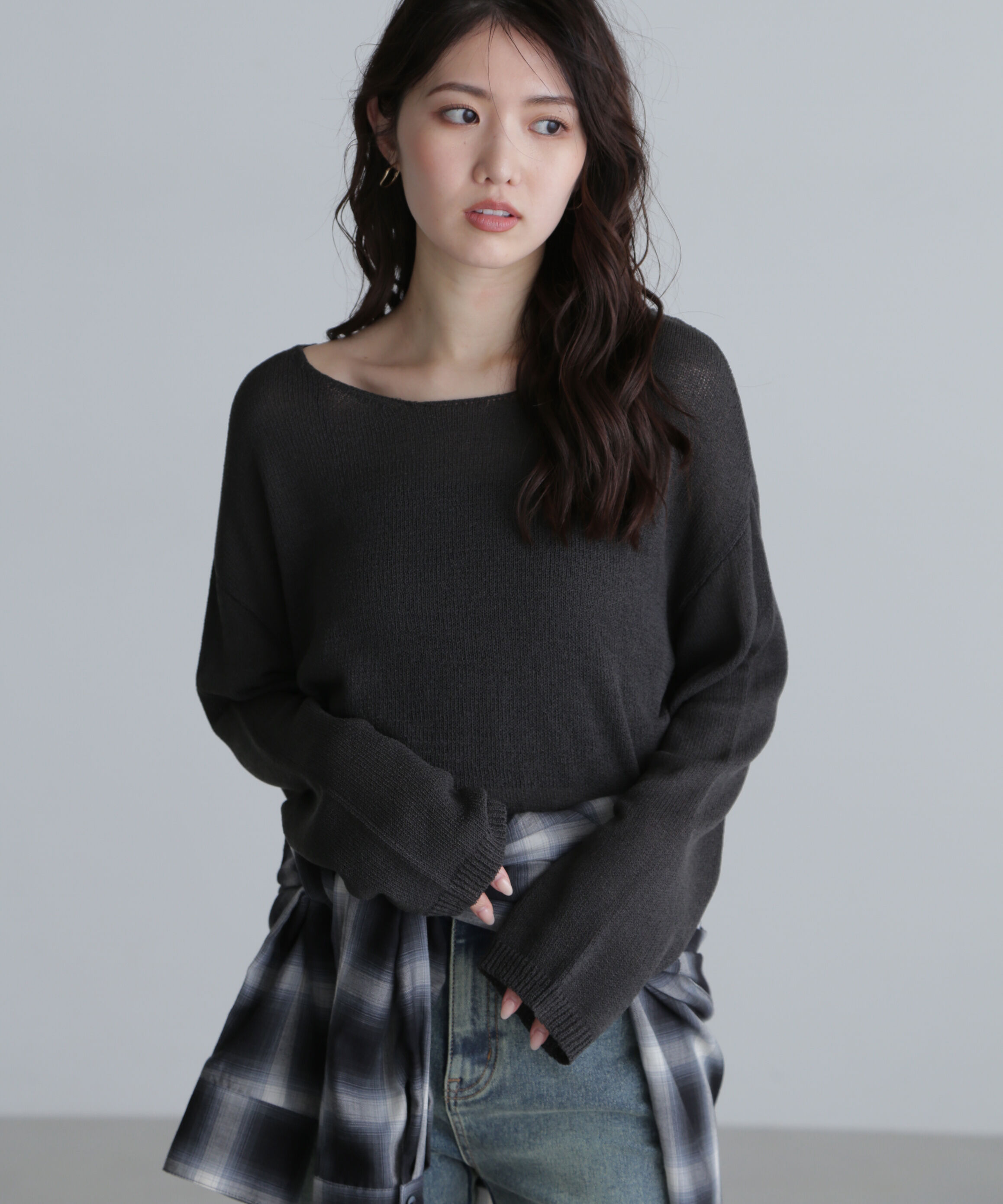  「透かしあみ天竺短丈ニット」|ニット・セーター|