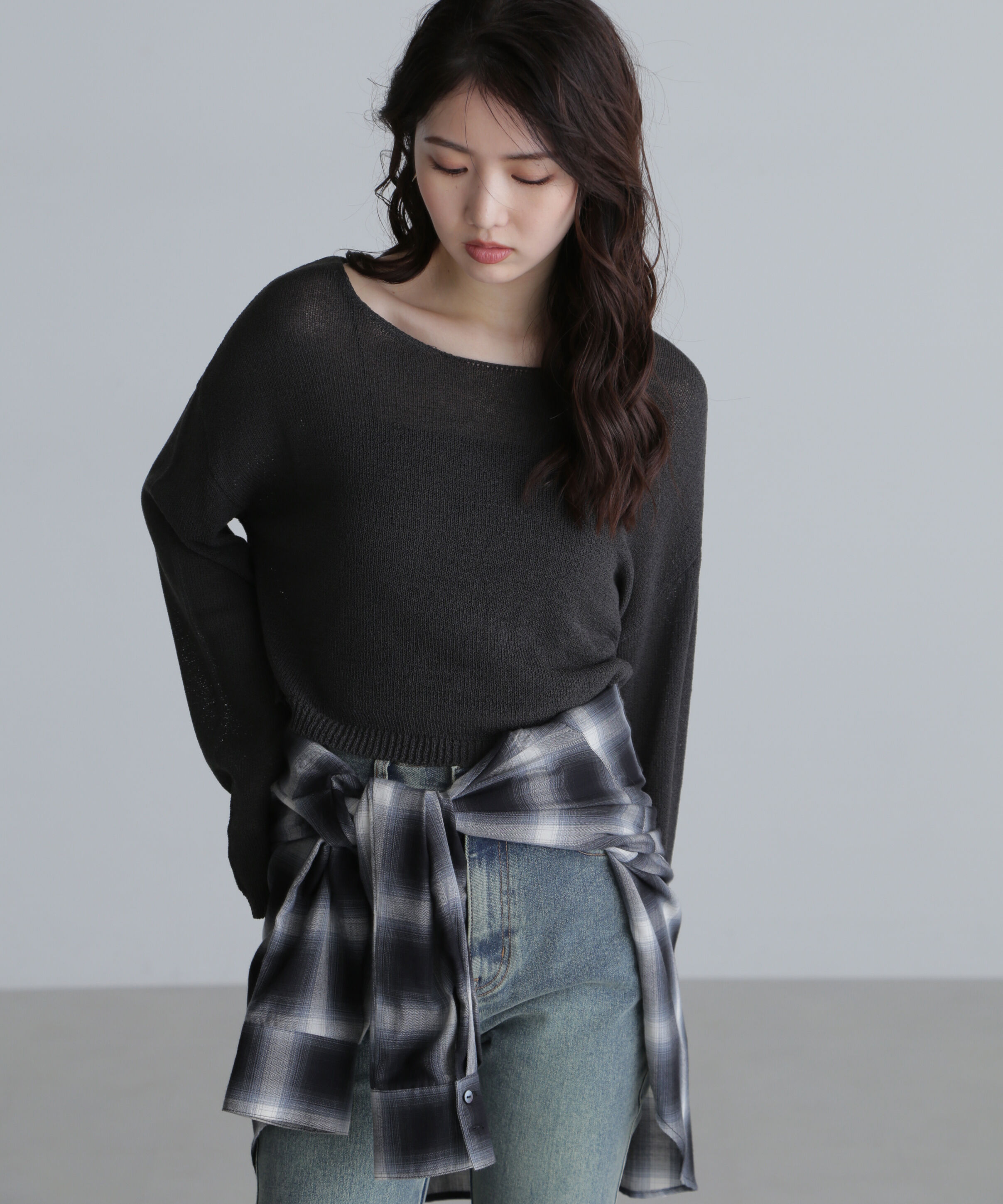  「透かしあみ天竺短丈ニット」|ニット・セーター|