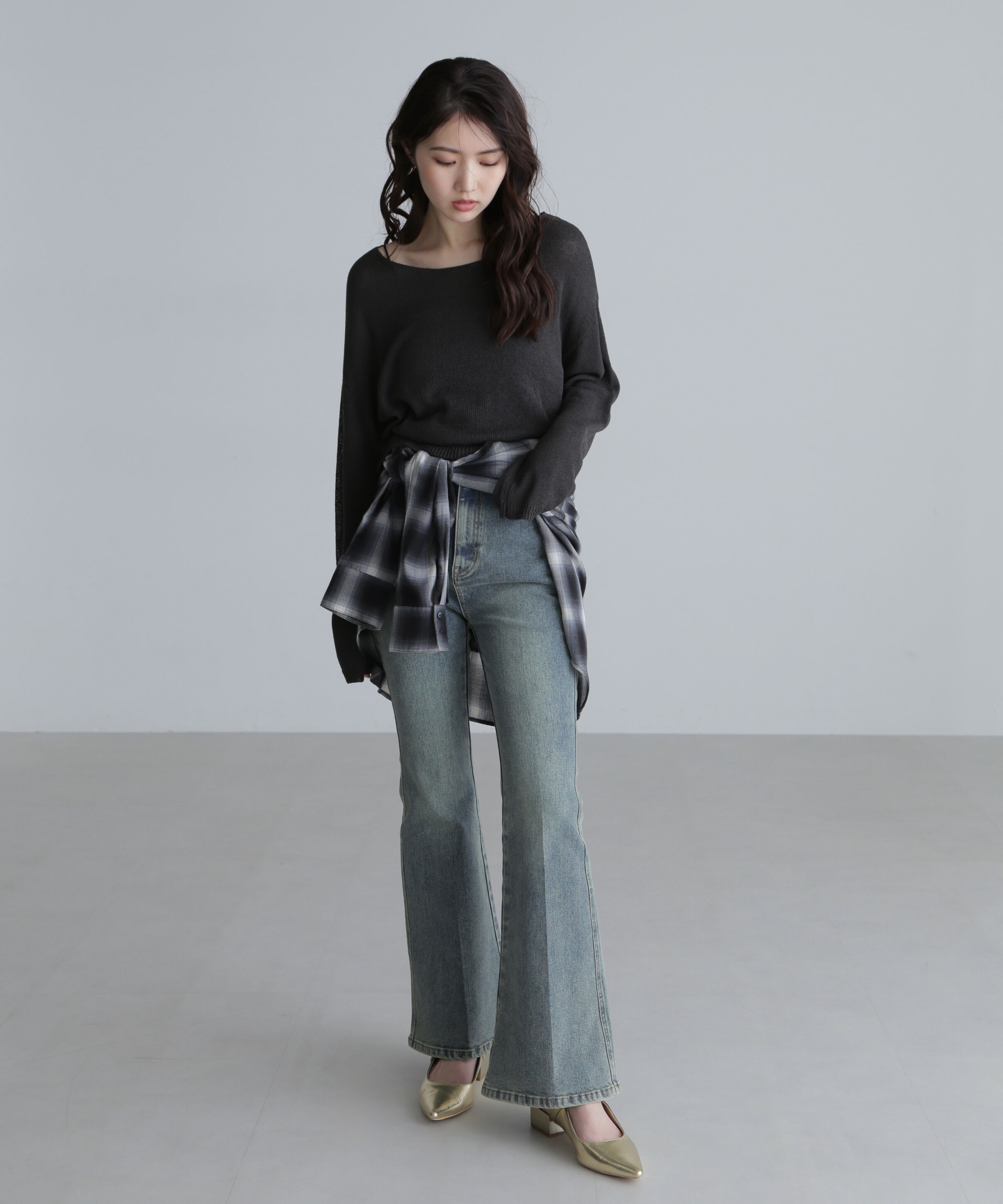  「透かしあみ天竺短丈ニット」|ニット・セーター|