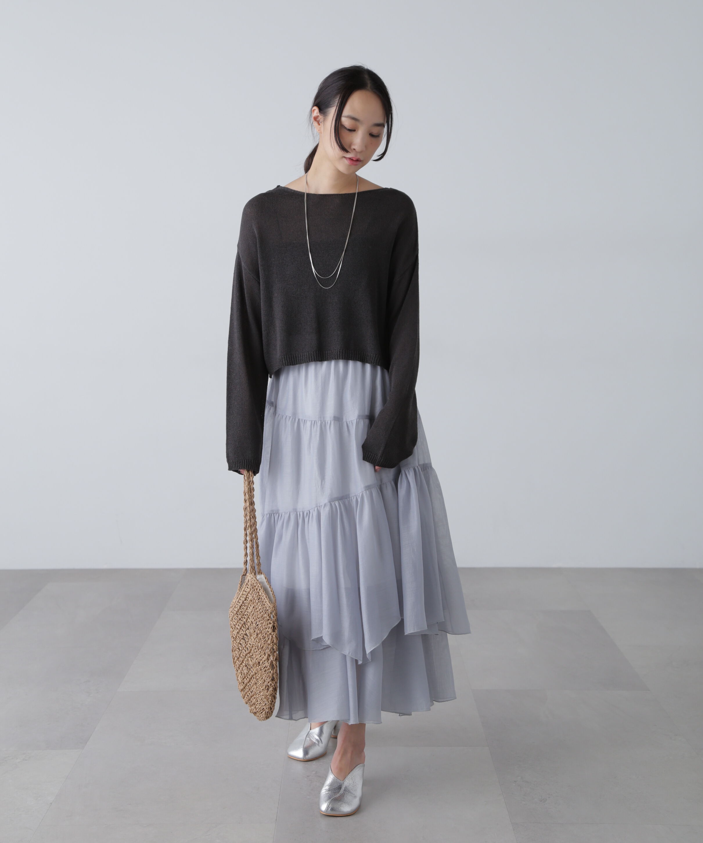  「透かしあみ天竺短丈ニット」|ニット・セーター|