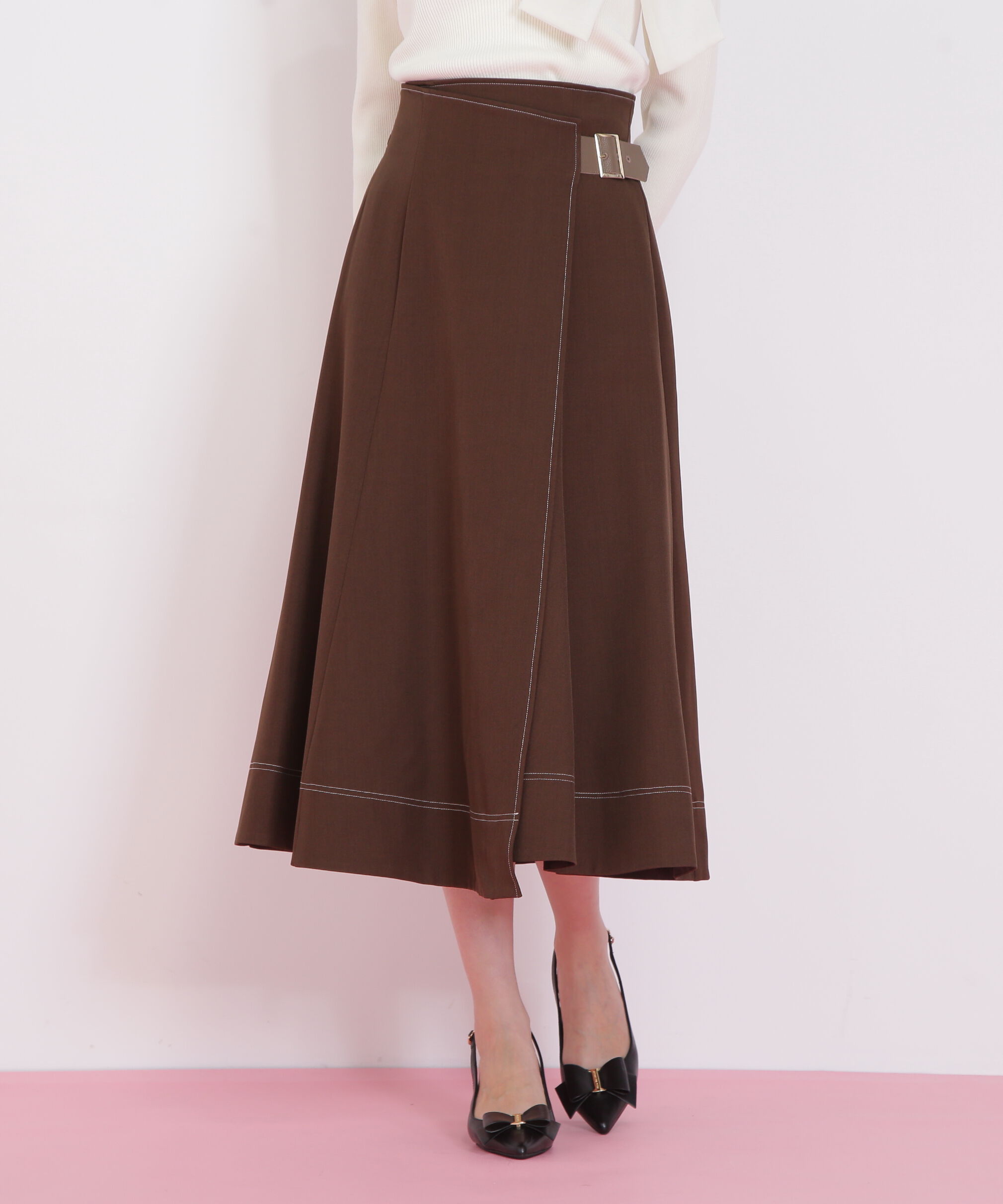  「ラップフレアステッチスカート」|スカート|ブラウン