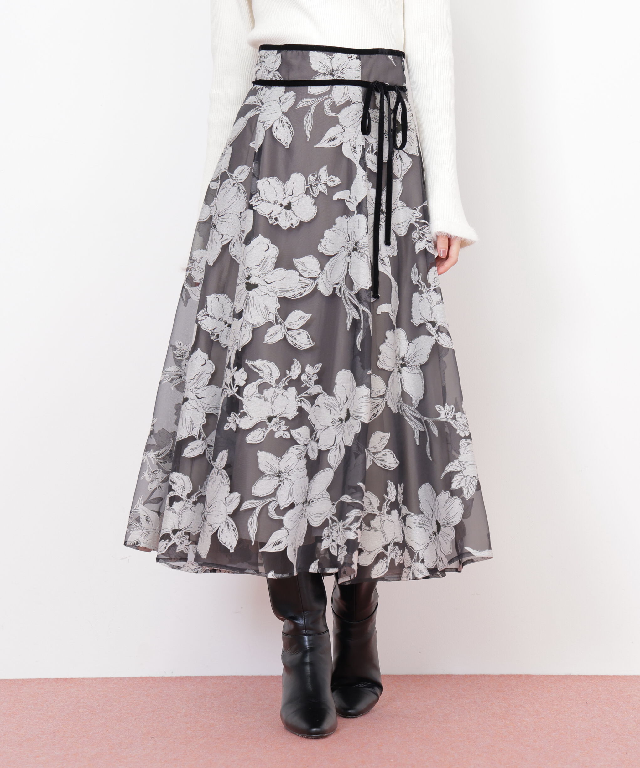  「ベロアリボンオパールフラワースカート」|スカート|ブラック