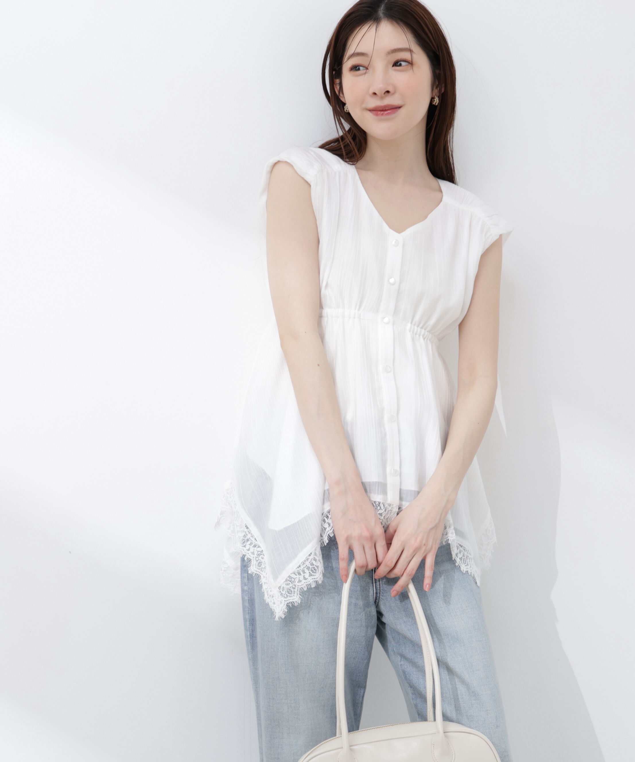 PROPORTION BODY DRESSING「レーストリミングヘムブラウス 26SS」|シャツ・ブラウス|