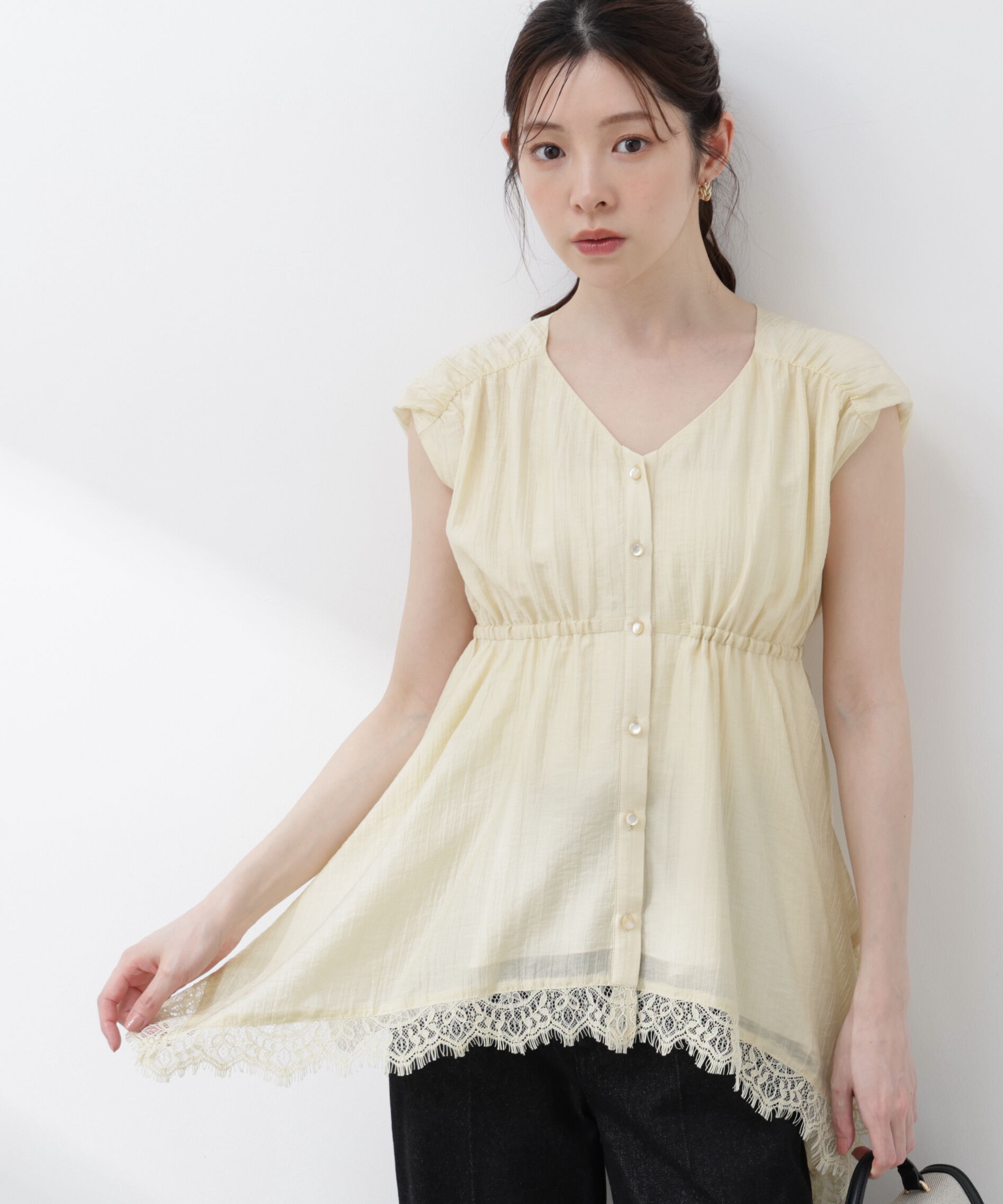 PROPORTION BODY DRESSING「レーストリミングヘムブラウス 26SS」|シャツ・ブラウス|イエロー