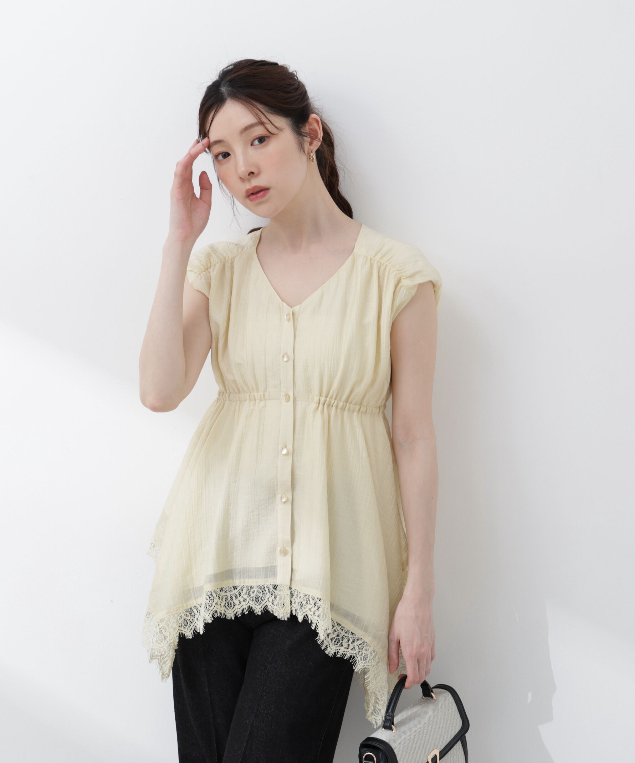 PROPORTION BODY DRESSING「レーストリミングヘムブラウス 26SS」|シャツ・ブラウス|