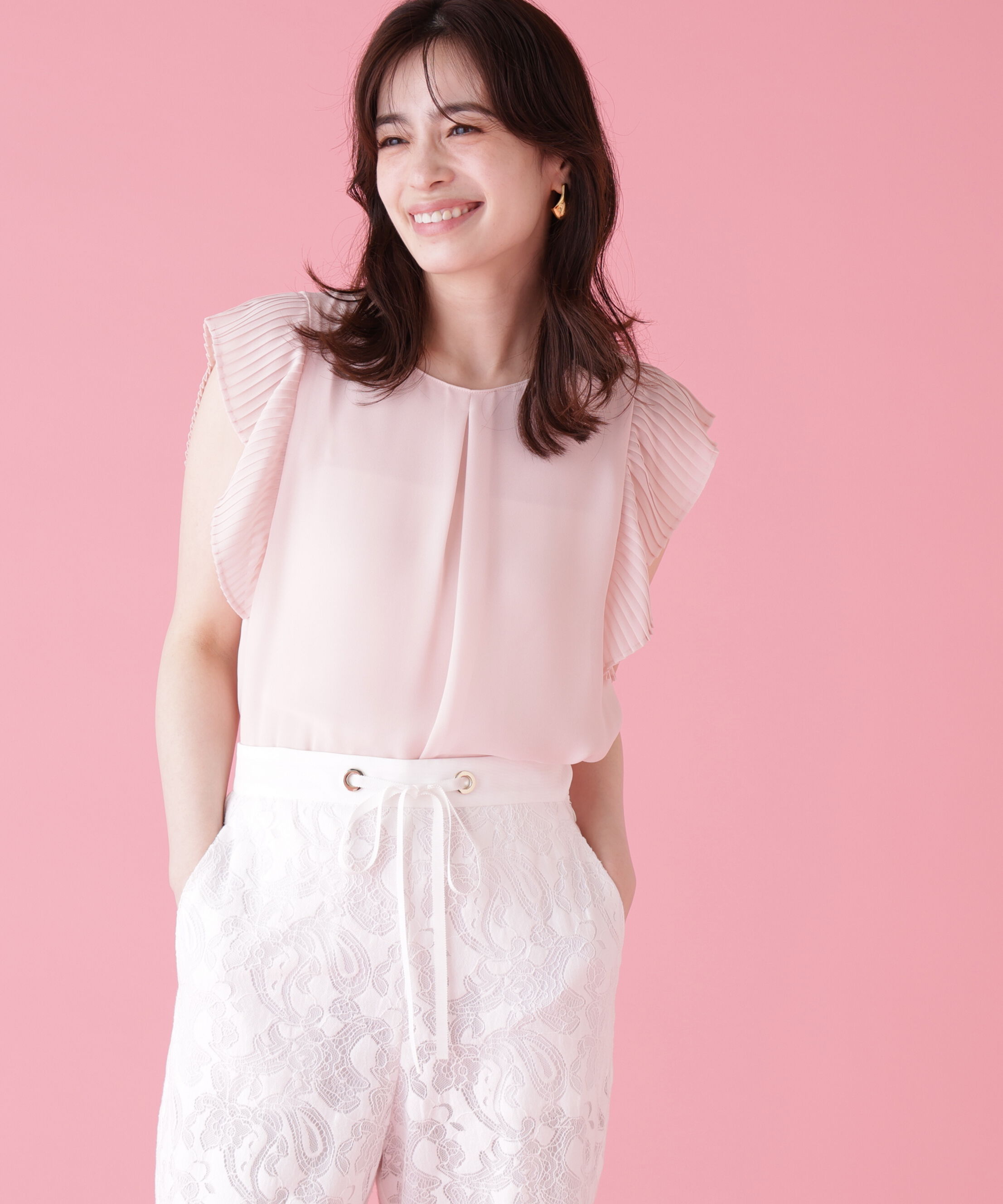  「プリーツスリーブタックブラウス」|シャツ・ブラウス|ピンク