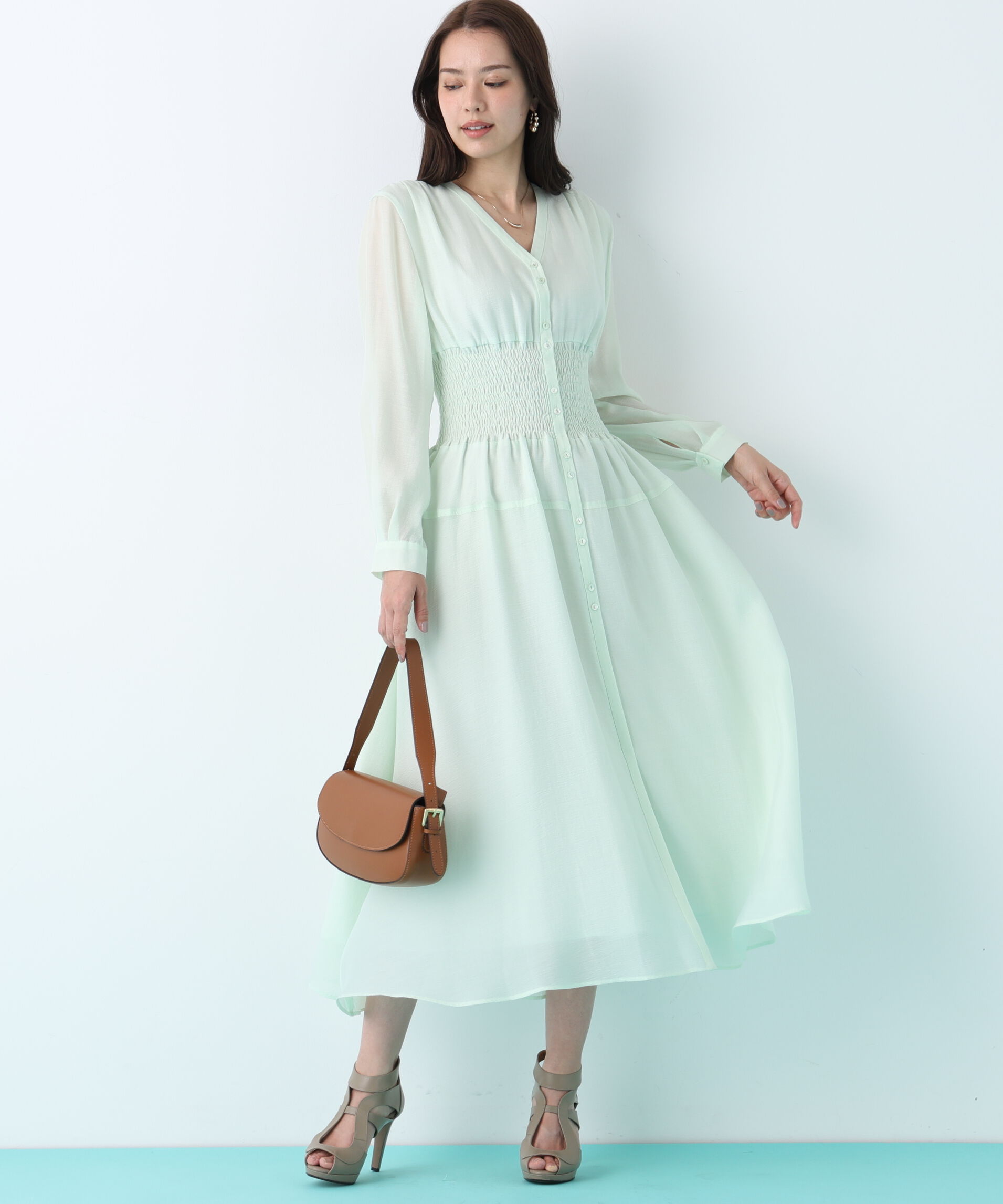  「ウエストシャーリングロングワンピース」|ワンピース|