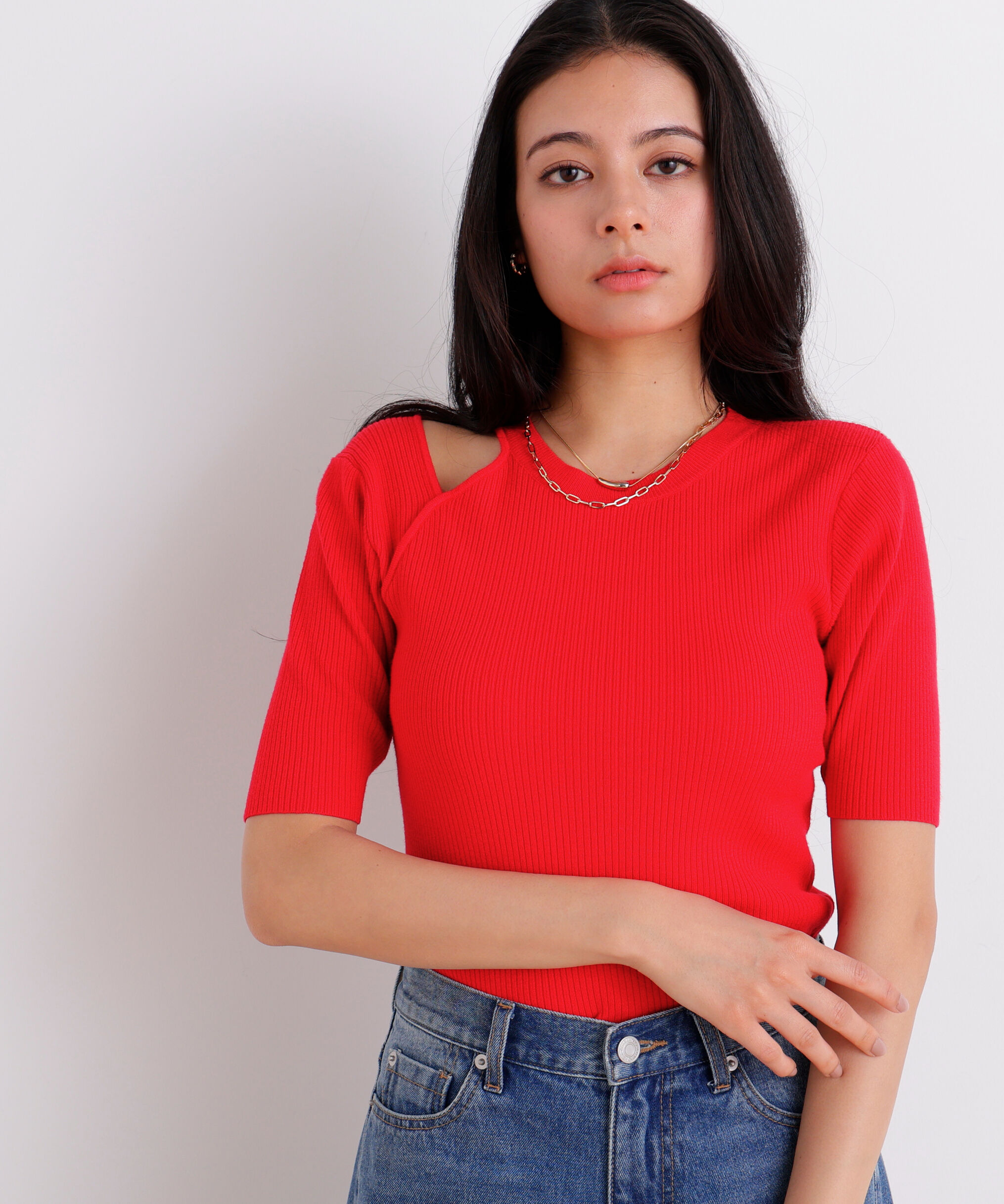  「［美香さん着用］カッティングニットプルオーバー」|ニット・セーター|