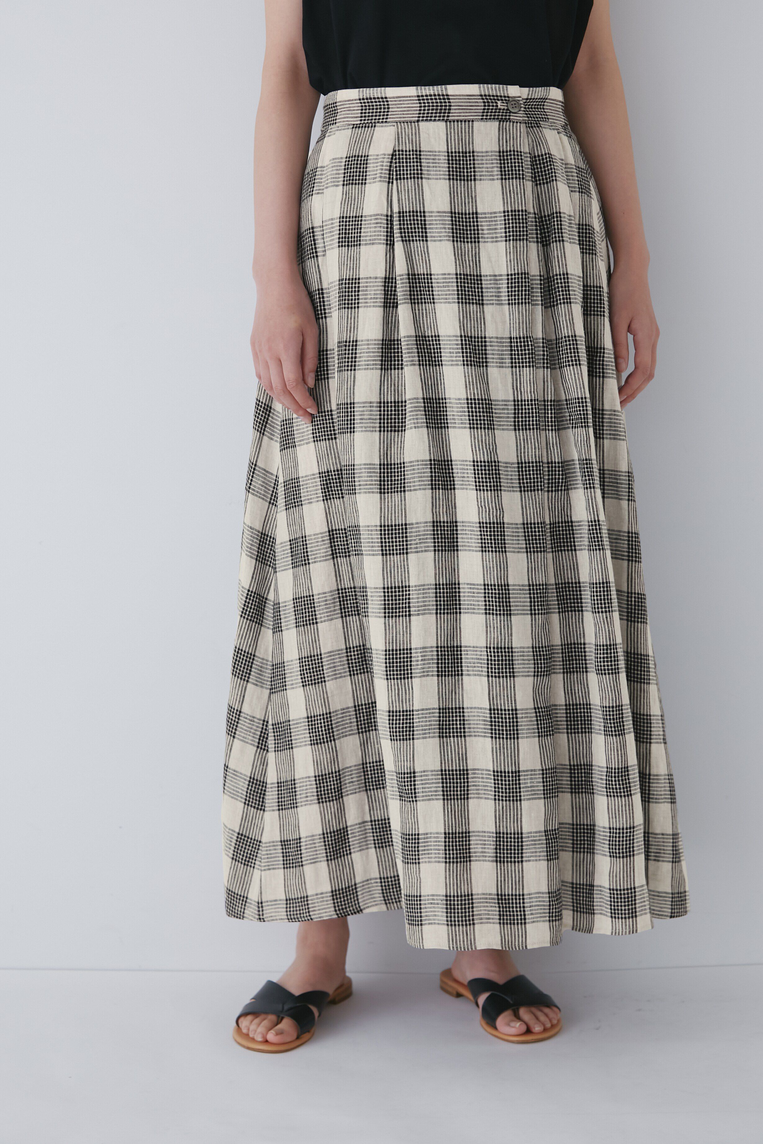  「◆麻チェックボリュームスカート」|スカート|