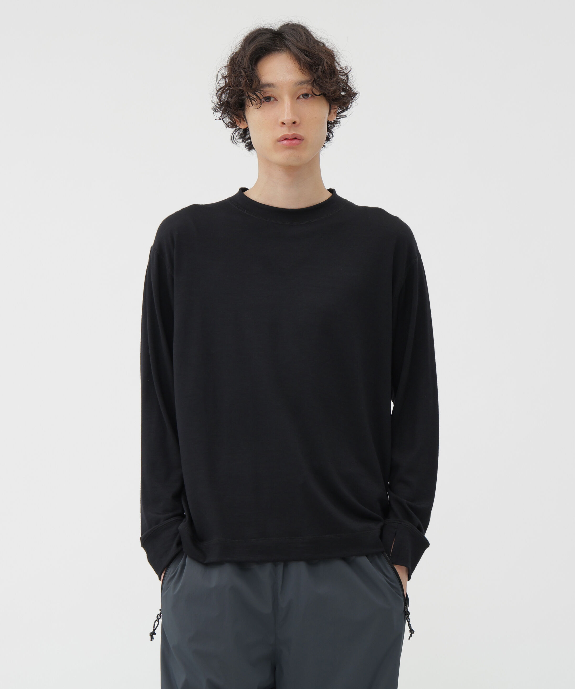 MARGARET HOWELL「FINEGAUGE WASHABLE WOOL JERSEY TOP」|Tシャツ・カットソー|BLACK