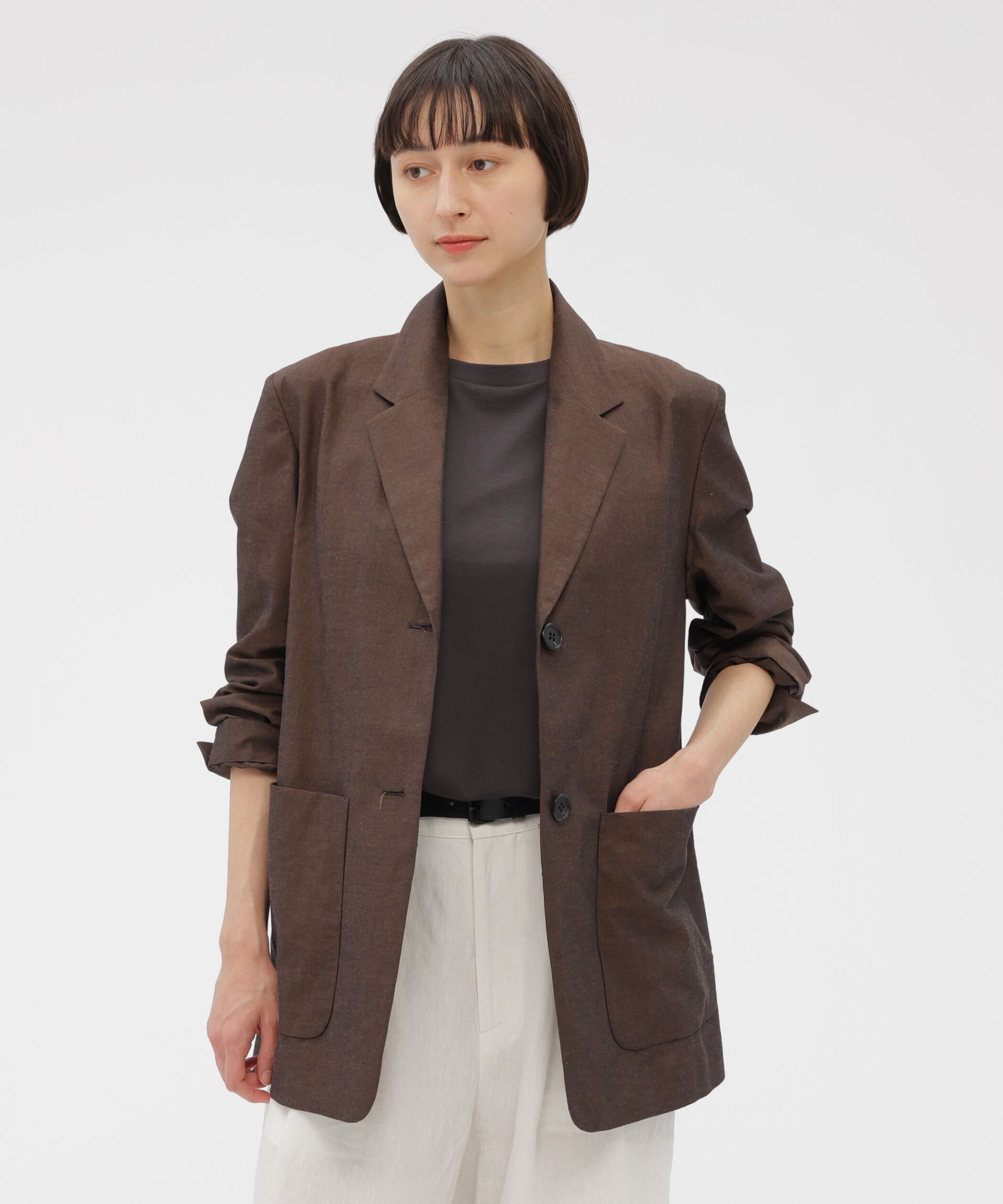  「COTTON RAMIE CHAMBRAY JACKET」|その他|BROWN