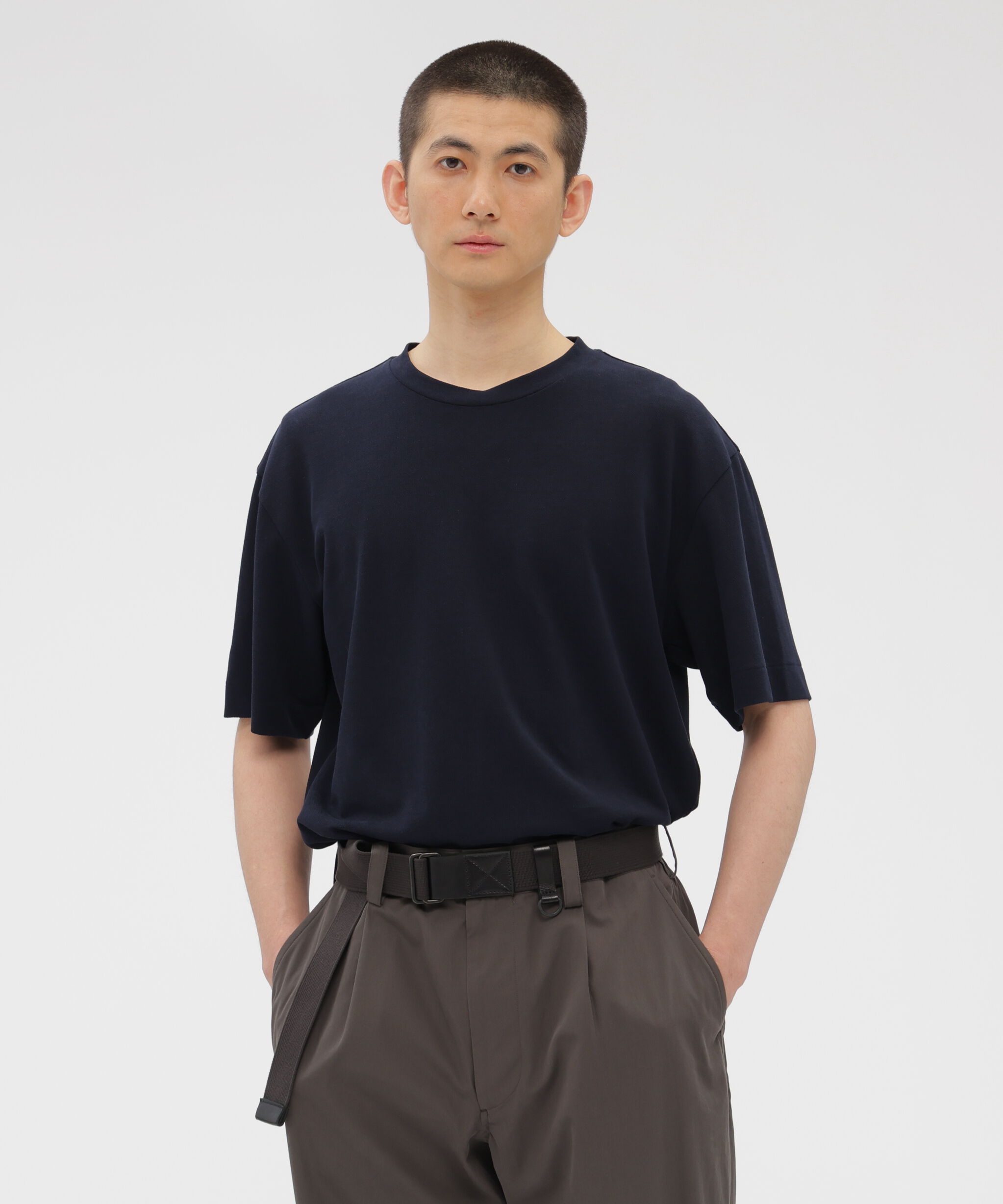 MARGARET HOWELL「COTTON LINEN PIQUE TOP」|Tシャツ・カットソー|DARK NAVY1