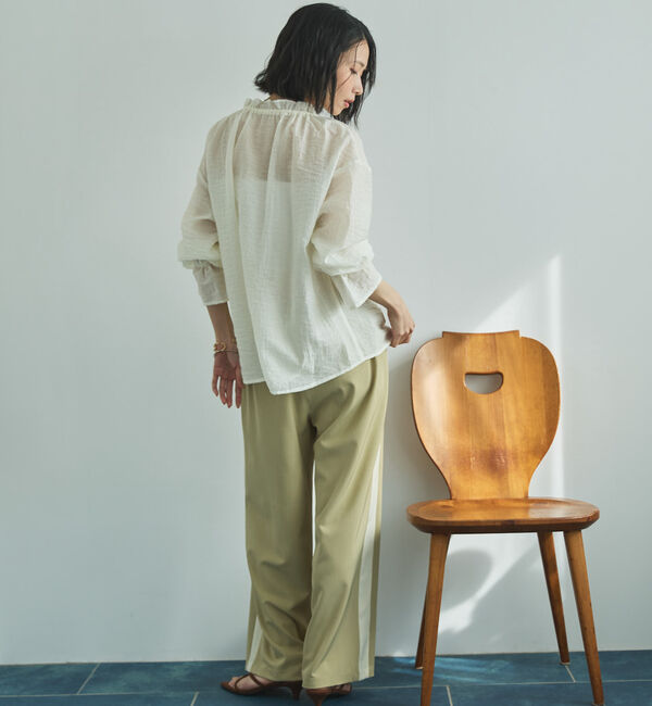 Doux archives「シアーストライプスタンドフリルブラウス」|シャツ・ブラウス|