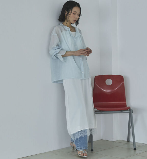 Doux archives「シアーストライプスタンドフリルブラウス」|シャツ・ブラウス|