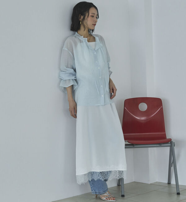 Doux archives「シアーストライプスタンドフリルブラウス」|シャツ・ブラウス|