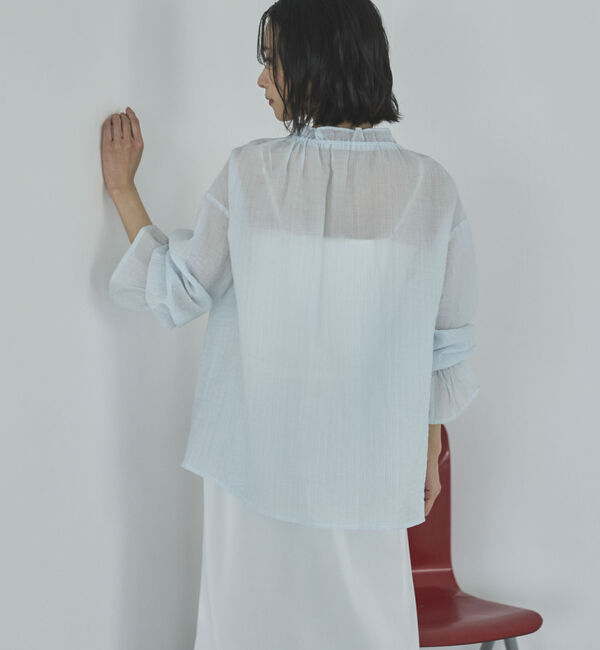 Doux archives「シアーストライプスタンドフリルブラウス」|シャツ・ブラウス|