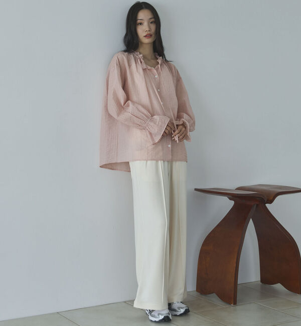 Doux archives「シアーストライプスタンドフリルブラウス」|シャツ・ブラウス|