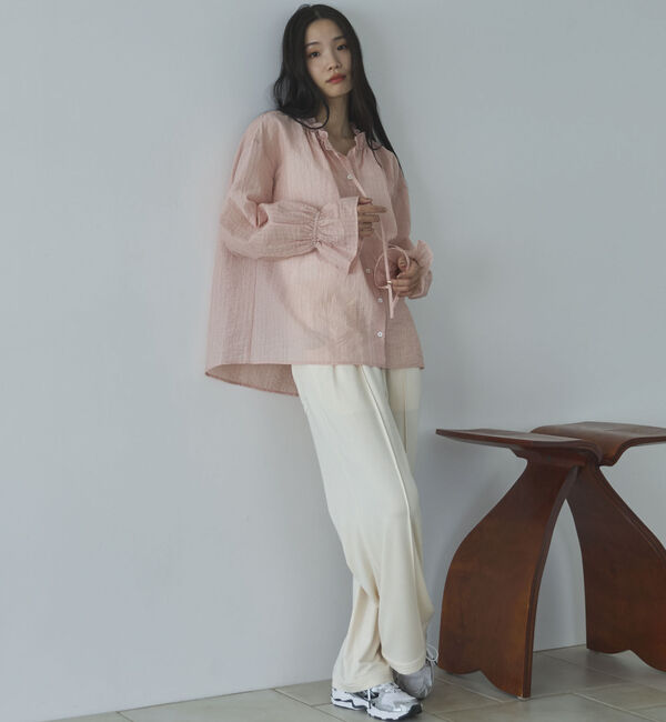 Doux archives「シアーストライプスタンドフリルブラウス」|シャツ・ブラウス|