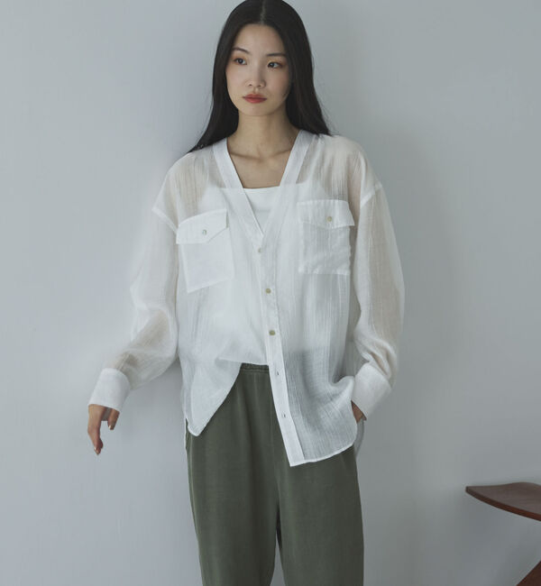 Doux archives「Ｖ開きシアー楊柳ブラウス」|シャツ・ブラウス|