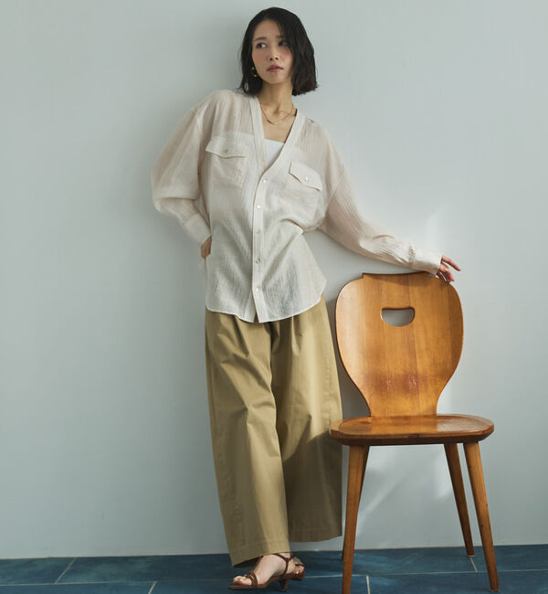 Doux archives「Ｖ開きシアー楊柳ブラウス」|シャツ・ブラウス|