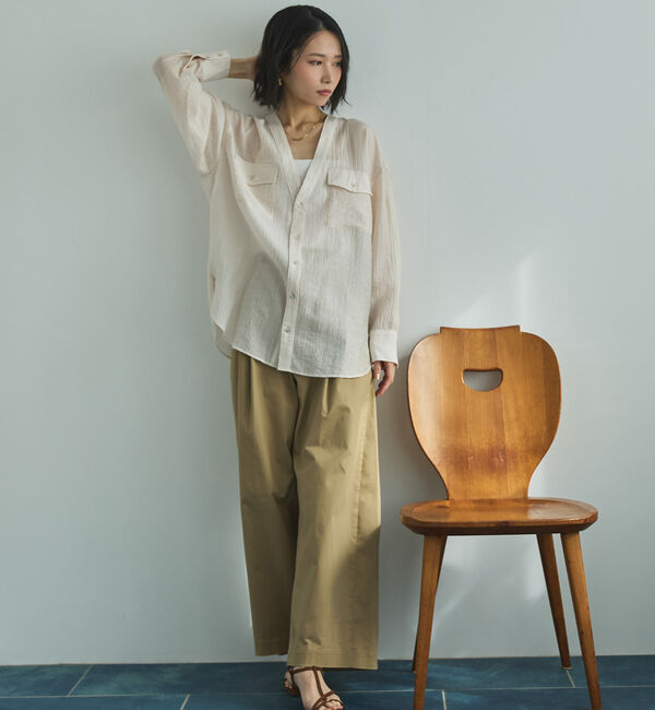 Doux archives「Ｖ開きシアー楊柳ブラウス」|シャツ・ブラウス|
