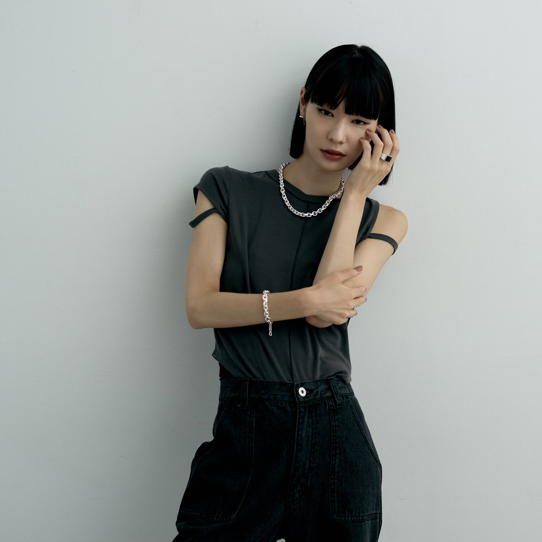 COCOSHNIK ONKITSCH「シルバー オニキス バフトップカットリング」|リング|