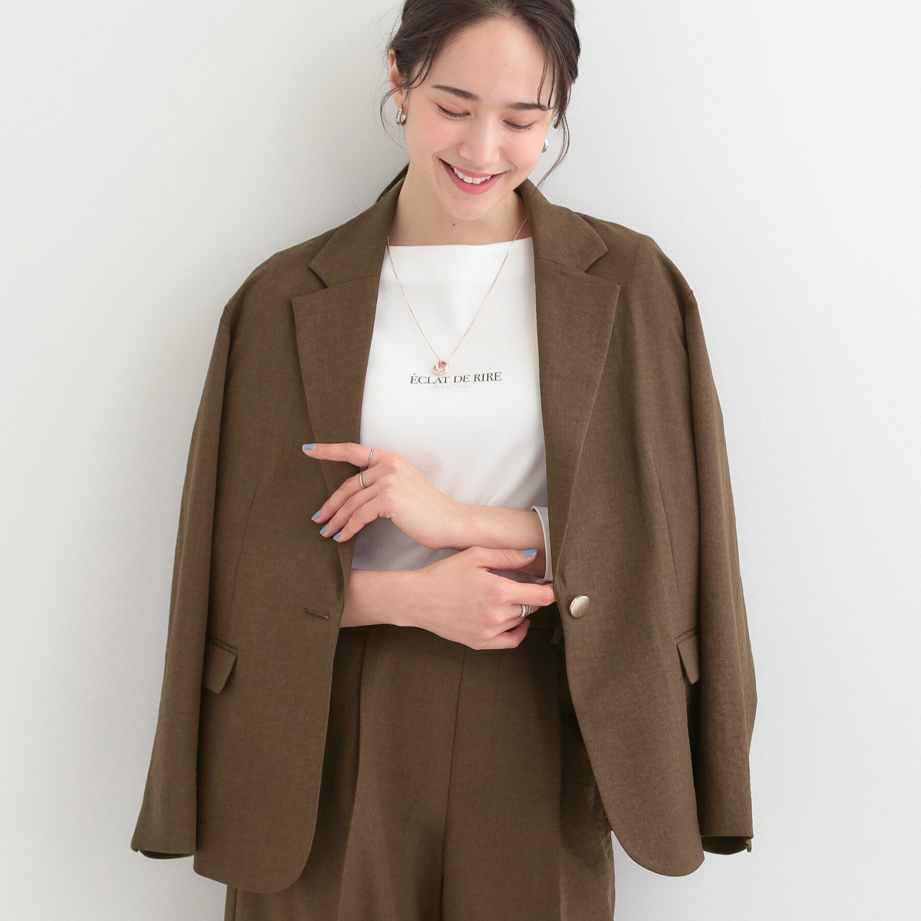 SHOO･LA･RUE「【S-LL/セットアップ可/イージーケア/UV】オンにもオフにも 軽やかシングルジャケット」|テーラードジャケット|ブラウン(044)