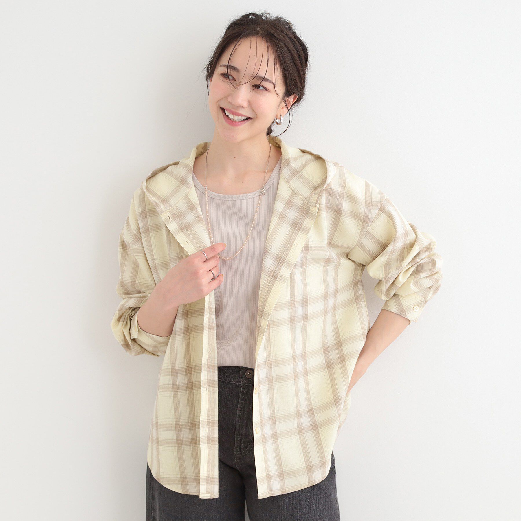 SHOO･LA･RUE「【洗濯機可】涼しげで軽やかな チェックシャツパーカ」|シャツ・ブラウス|