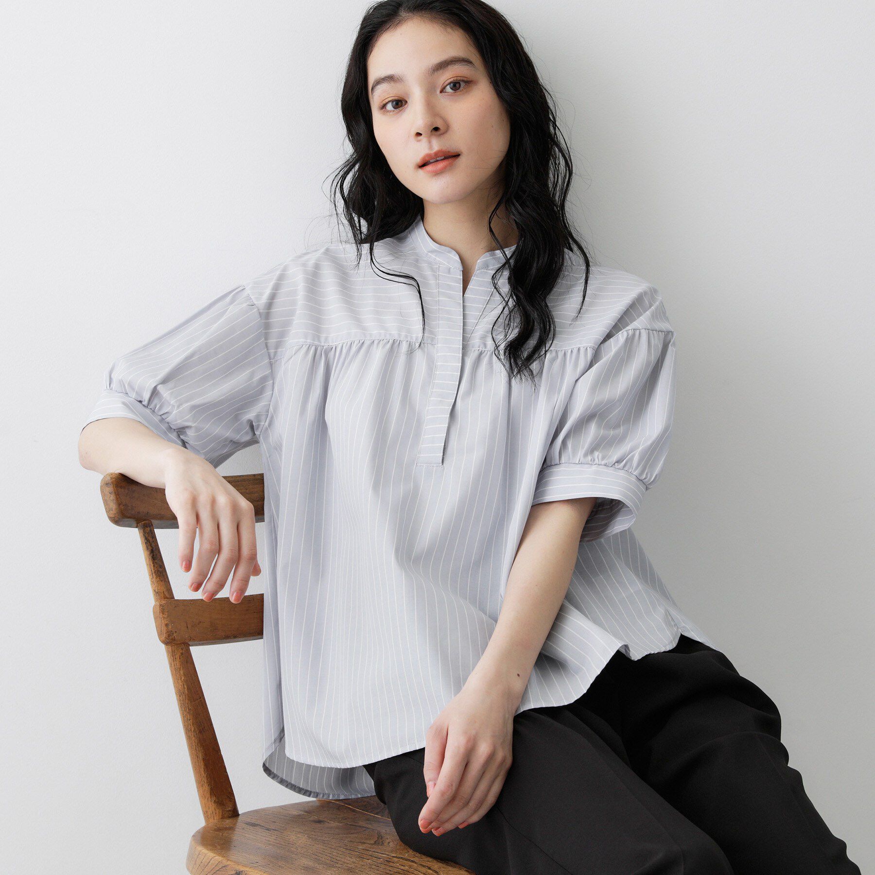 Dessin「ストライプスキッパーシャツ」|シャツ・ブラウス|ブルー(391)