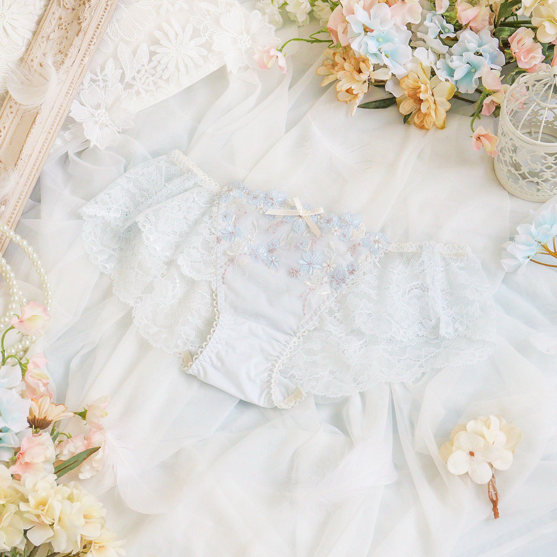 Risa Magli「フェナ レースショーツ」|インナー|サックスブルー(09