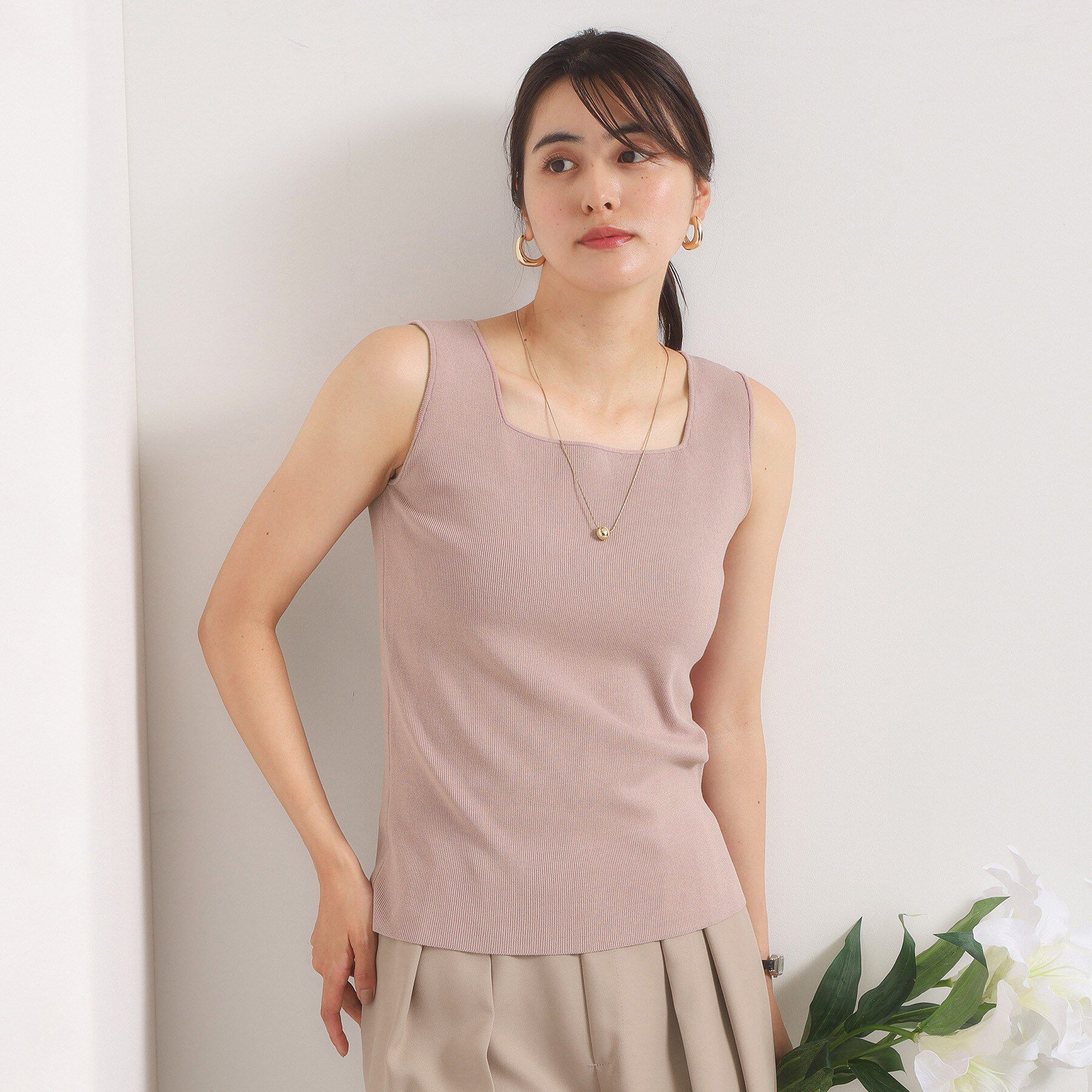 ITS&rsquo;DEMO「【手洗い可】ニットスクエアタンク」|キャミソール|ライトピンク(070