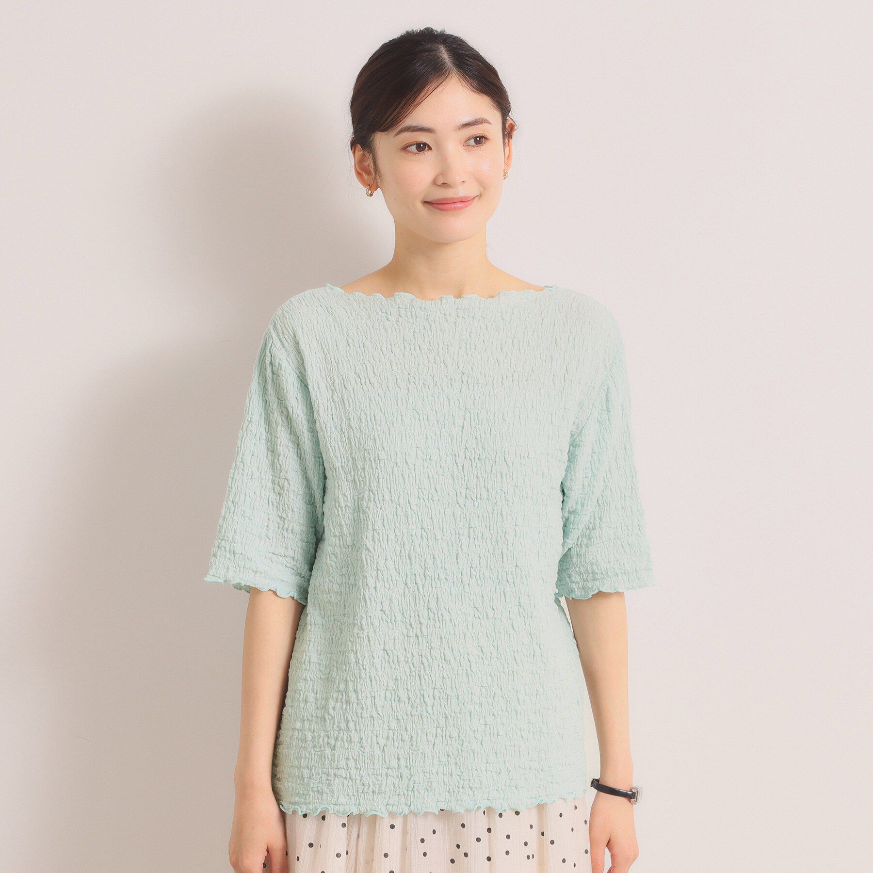 ITS&rsquo;DEMO「【手洗い可】シャーリング5分袖プルオーバー」|Tシャツ・カットソー|