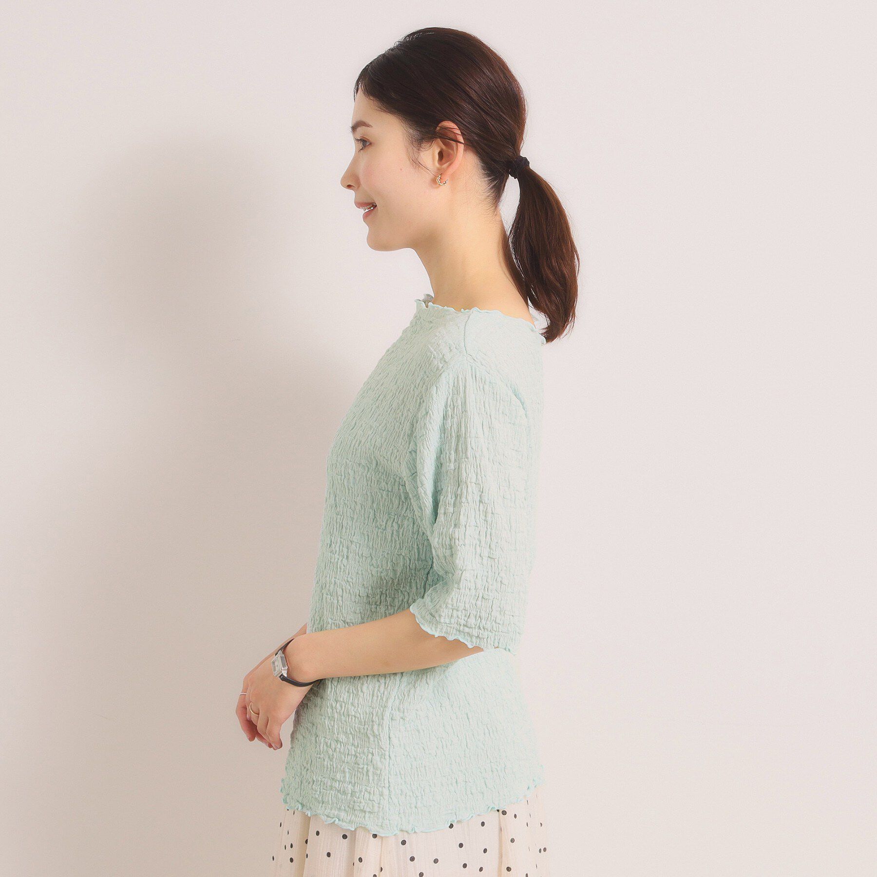 ITS&rsquo;DEMO「【手洗い可】シャーリング5分袖プルオーバー」|Tシャツ・カットソー|