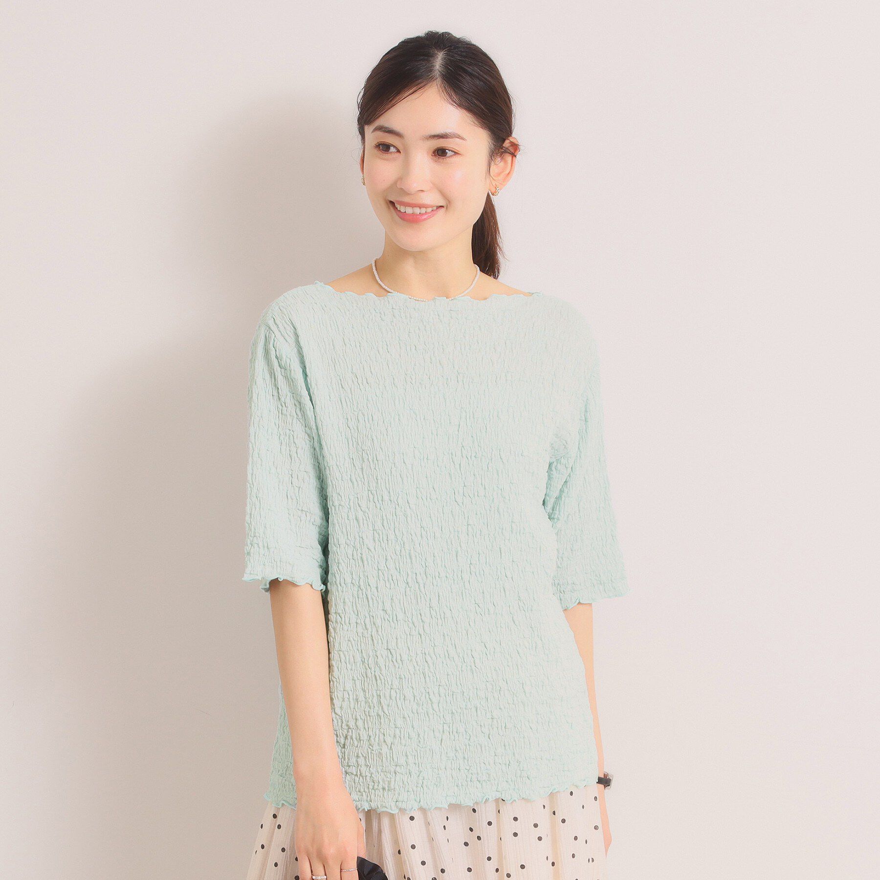 ITS&rsquo;DEMO「【手洗い可】シャーリング5分袖プルオーバー」|Tシャツ・カットソー|