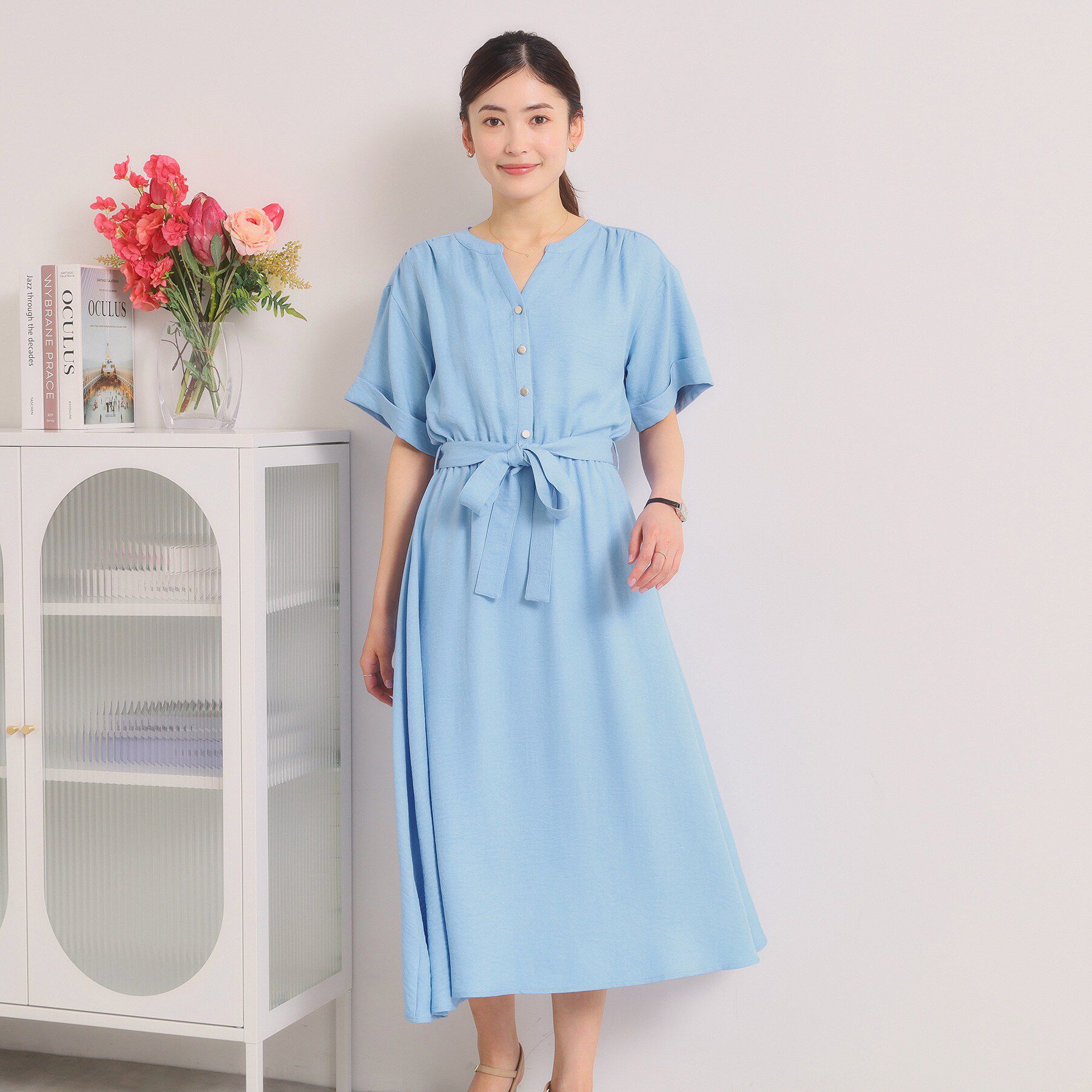 ITS&rsquo;DEMO「【UVケア／イージーケア／洗濯機OK】柔らかリネンライクワンピース」|ワンピース|サックスブルー(09