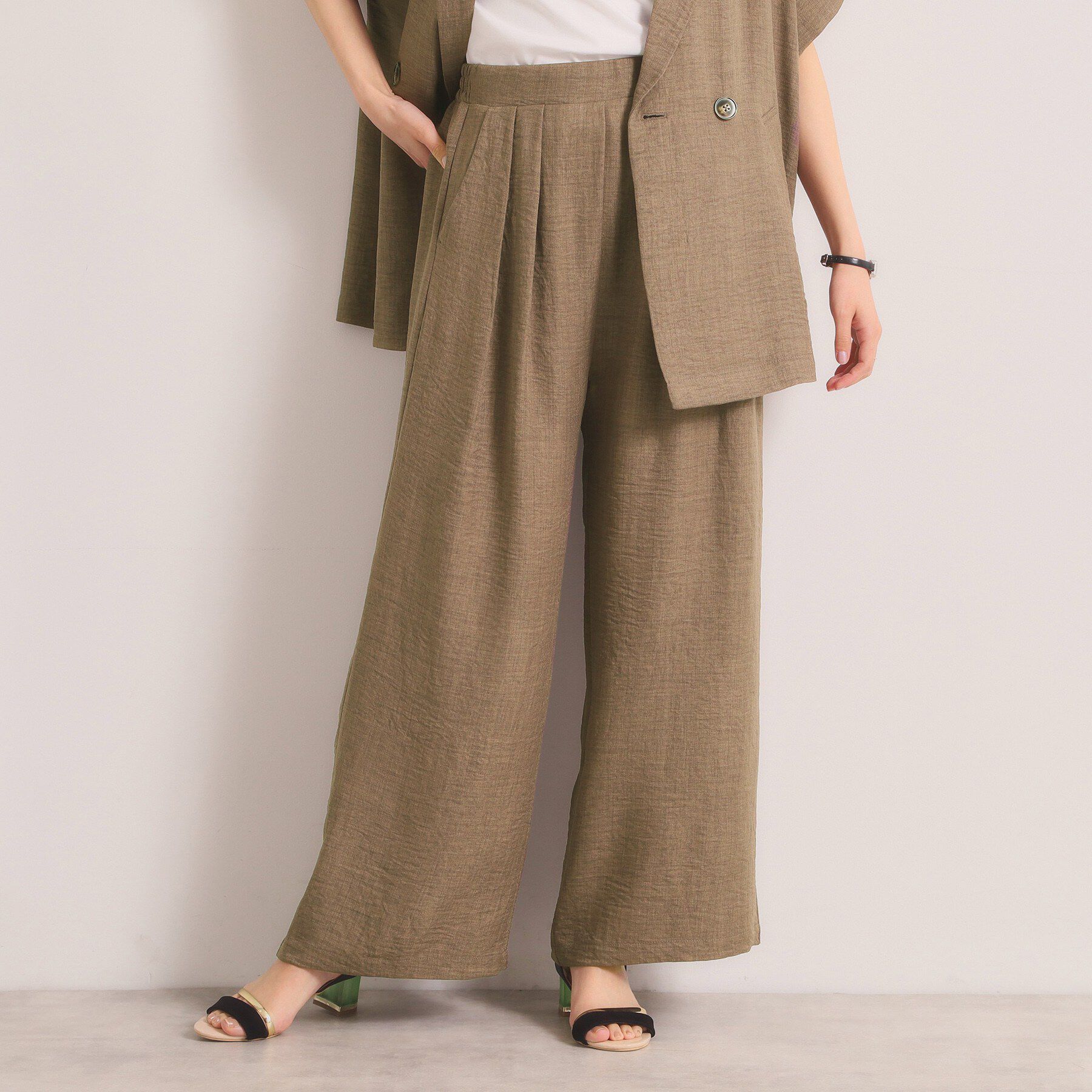 ITS&rsquo;DEMO「【UVケア／洗濯機OK／イージーケア】柔らかリネンライクワイドパンツ」|その他|ブラウン(043)