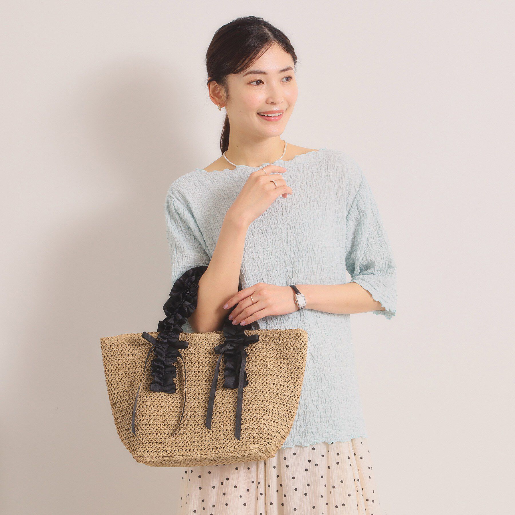 ITS&rsquo;DEMO「雑材フリルハンドルトート」|トートバッグ|