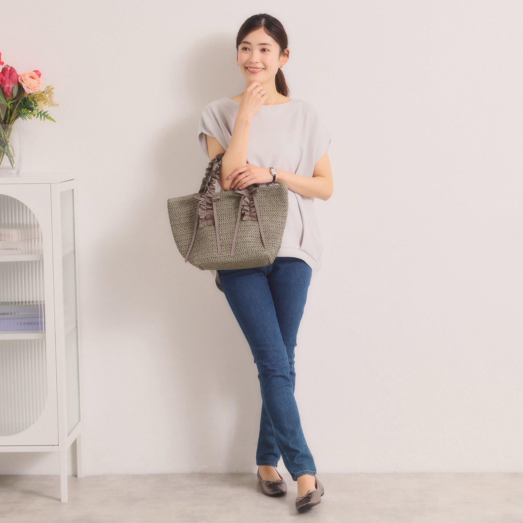 ITS&rsquo;DEMO「雑材フリルハンドルトート」|トートバッグ|