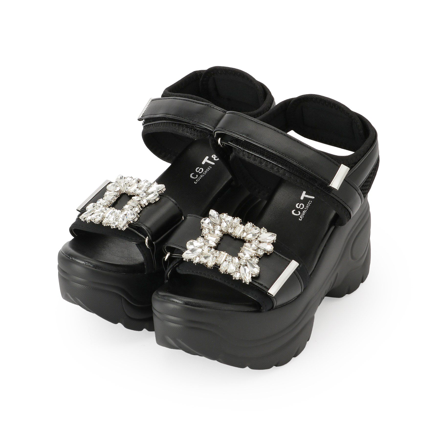 csT&P「厚底ビジューバックルサンダル」|サンダル|ブラック(019)