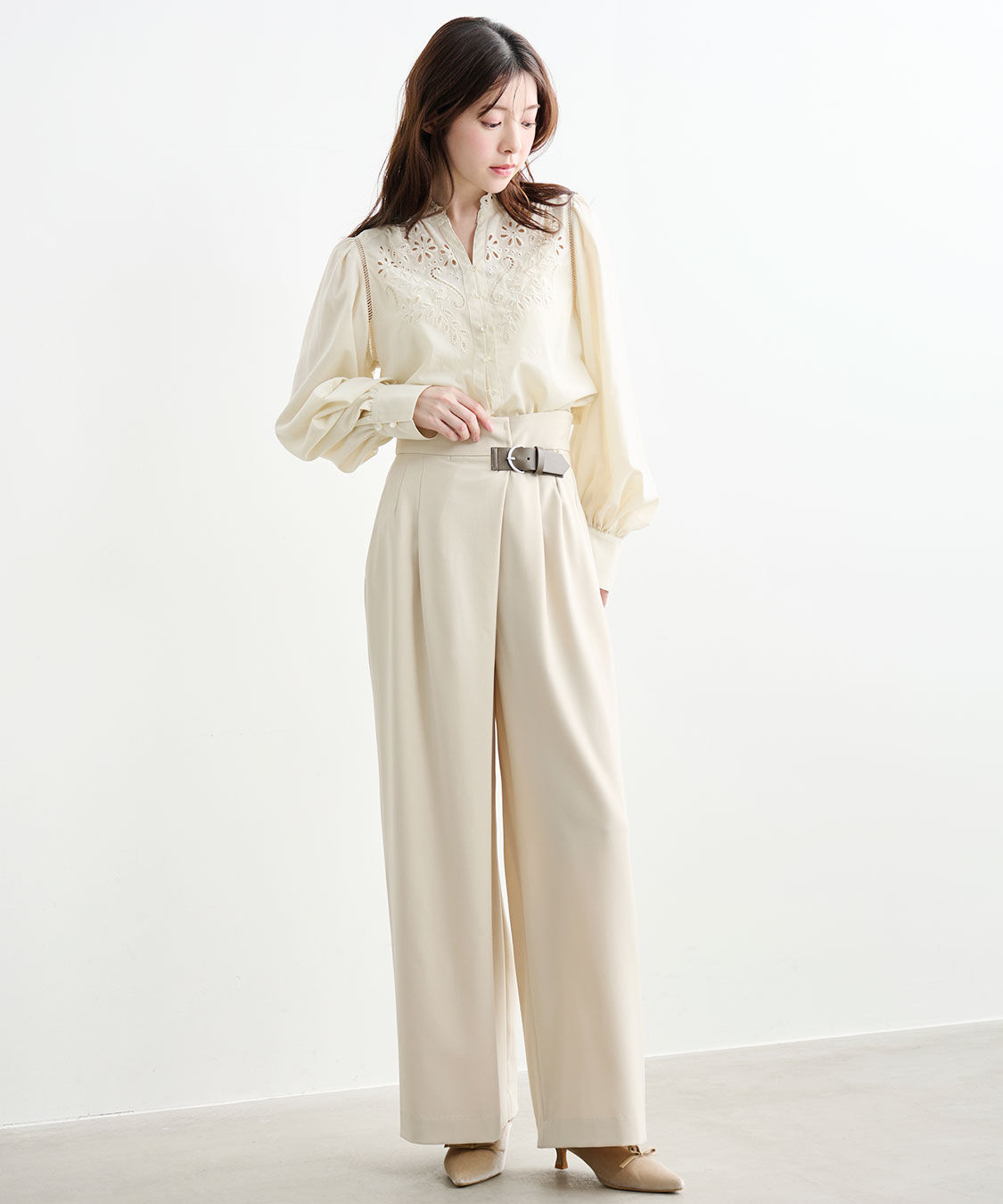 COCO DEAL「ベルトディテールアシメワイドパンツ」|スラックス|