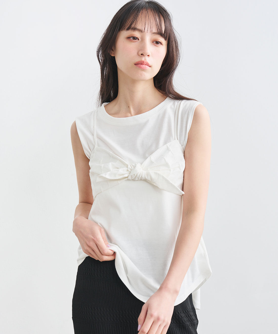 COCO DEAL「ジャカードリボンビスチェ&times;ノースリTシャツ」|Tシャツ・カットソー|オフ&times;オフ