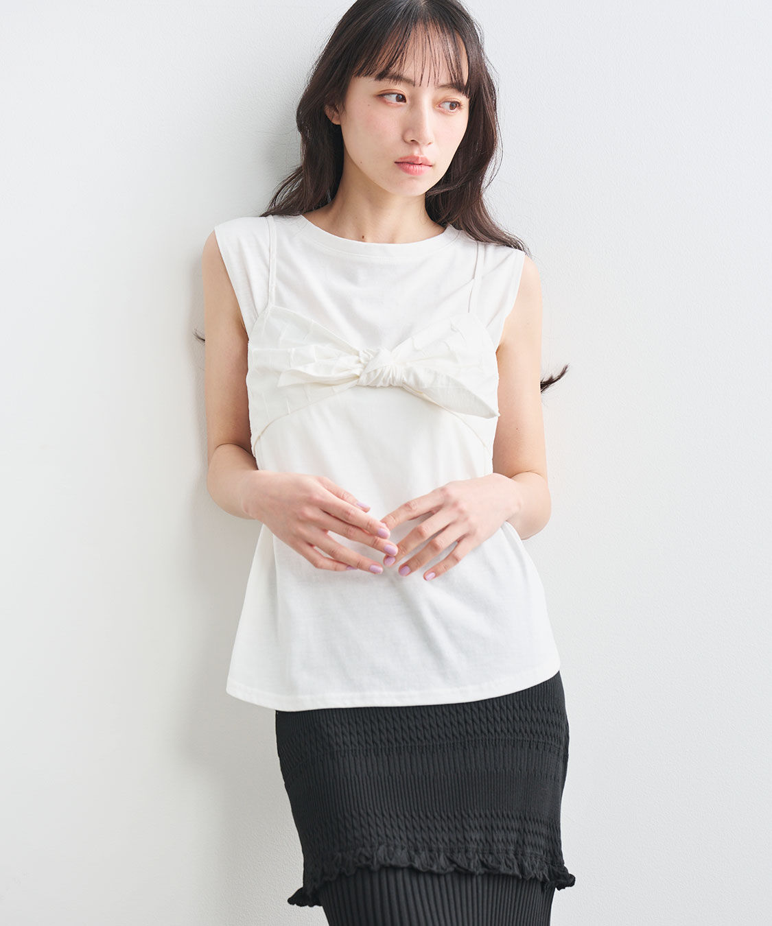 COCO DEAL「ジャカードリボンビスチェ&times;ノースリTシャツ」|Tシャツ・カットソー|