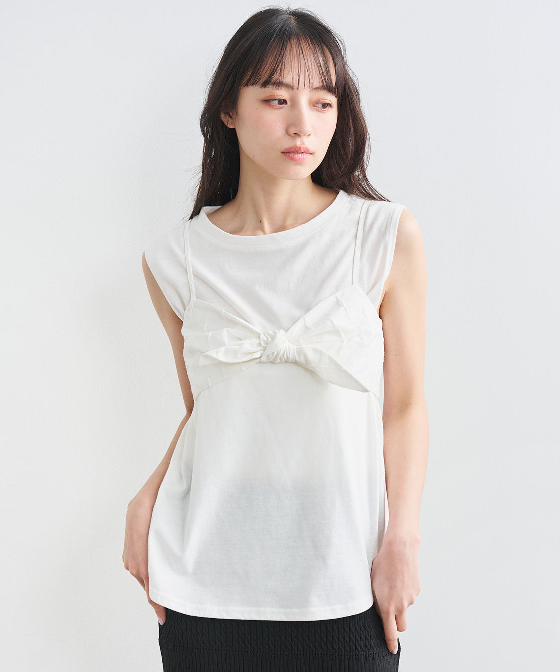 COCO DEAL「ジャカードリボンビスチェ&times;ノースリTシャツ」|Tシャツ・カットソー|