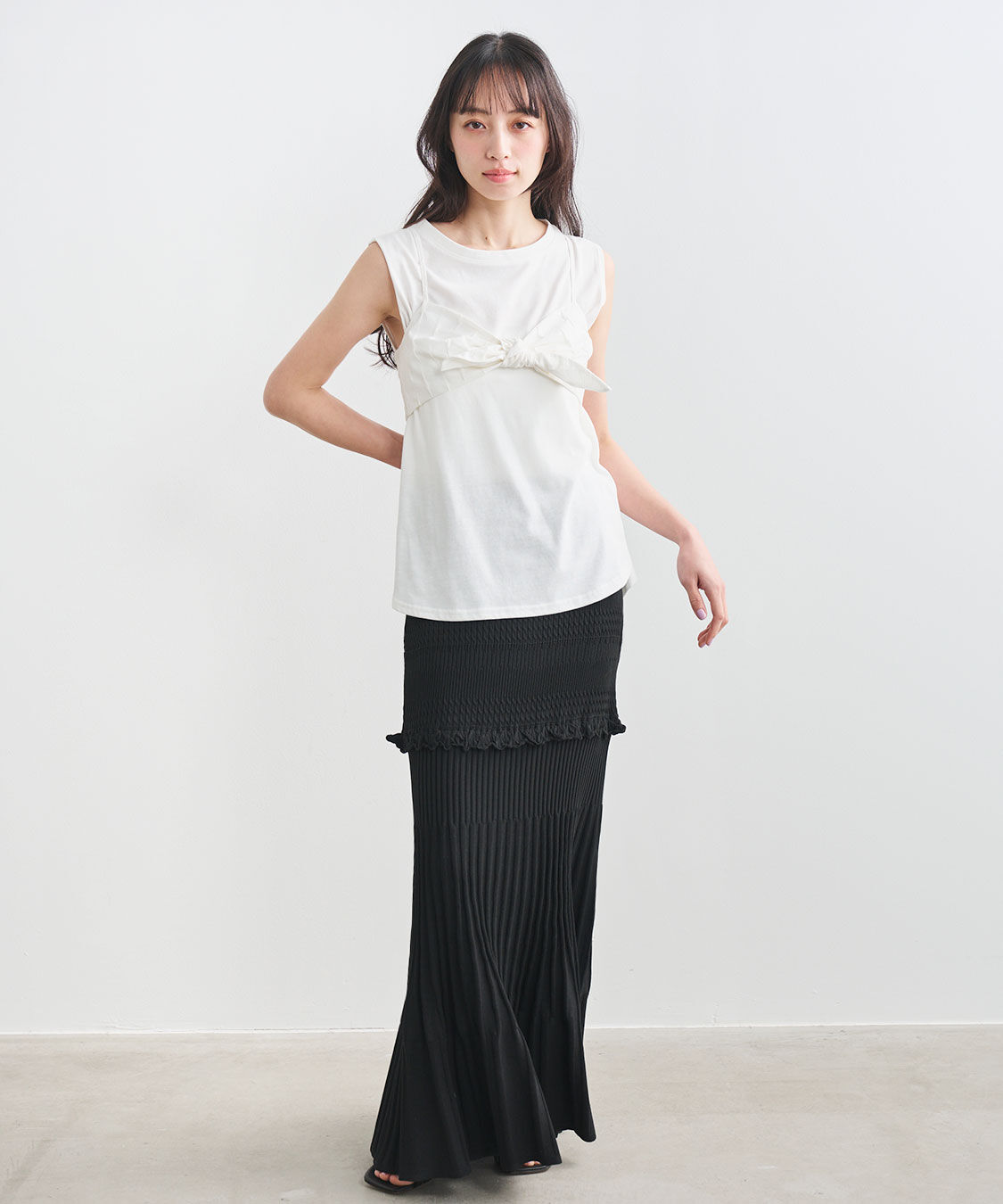 COCO DEAL「ジャカードリボンビスチェ&times;ノースリTシャツ」|Tシャツ・カットソー|