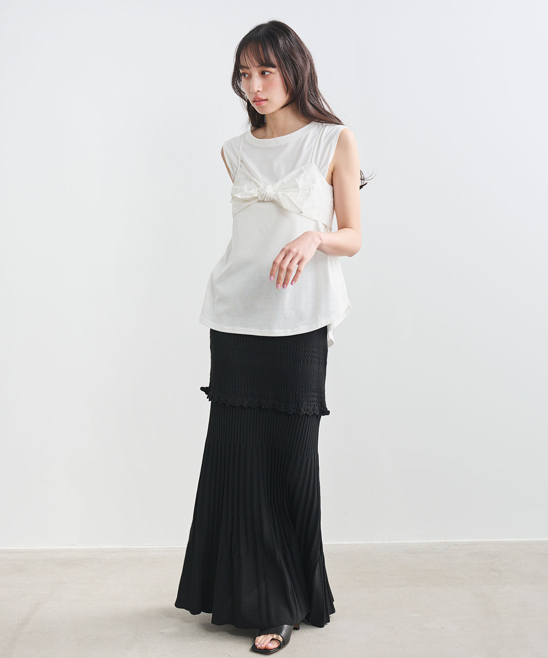 COCO DEAL「ジャカードリボンビスチェ&times;ノースリTシャツ」|Tシャツ・カットソー|