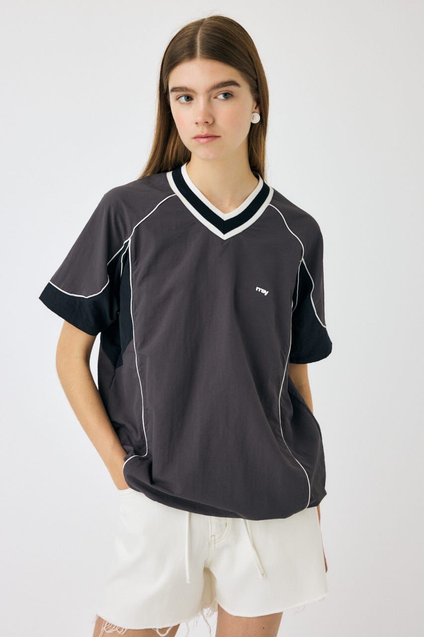 MOUSSY「PIPING OVER トップス」|Tシャツ・カットソー|L/BLK1