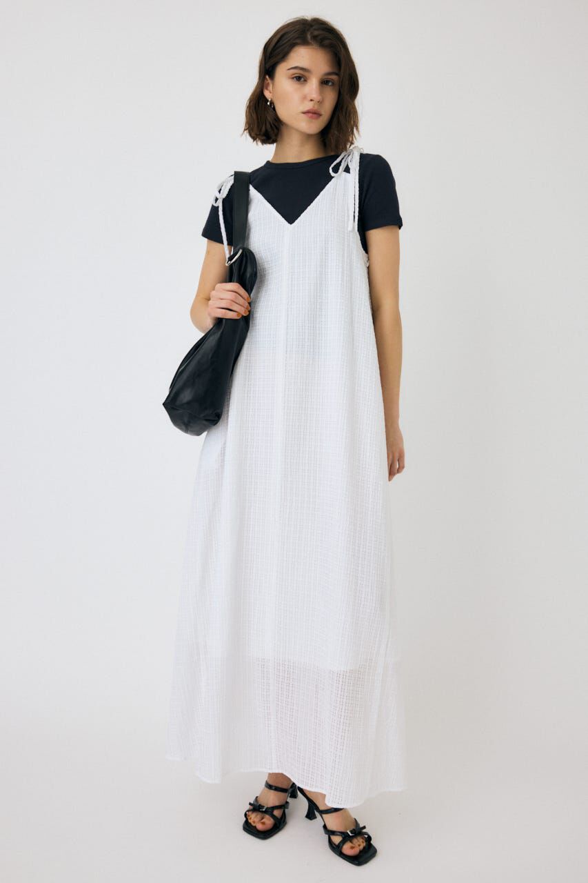 MOUSSY「SHEER GINGHAM キャミドレス」|ワンピース|WHT